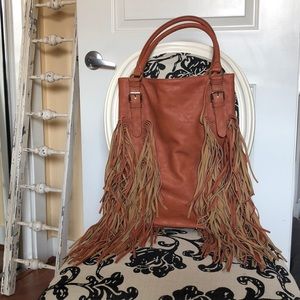 NWOT brown boho tote with fringes